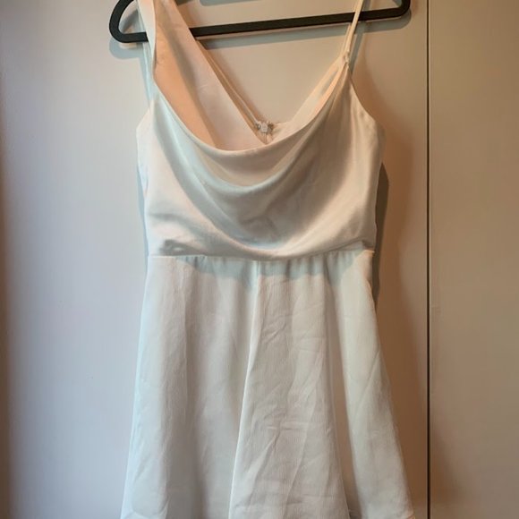 Lulu's Likely Lover Ivory Satin Asymmetrical Cowl Neck Romper - Picture 6 of 6